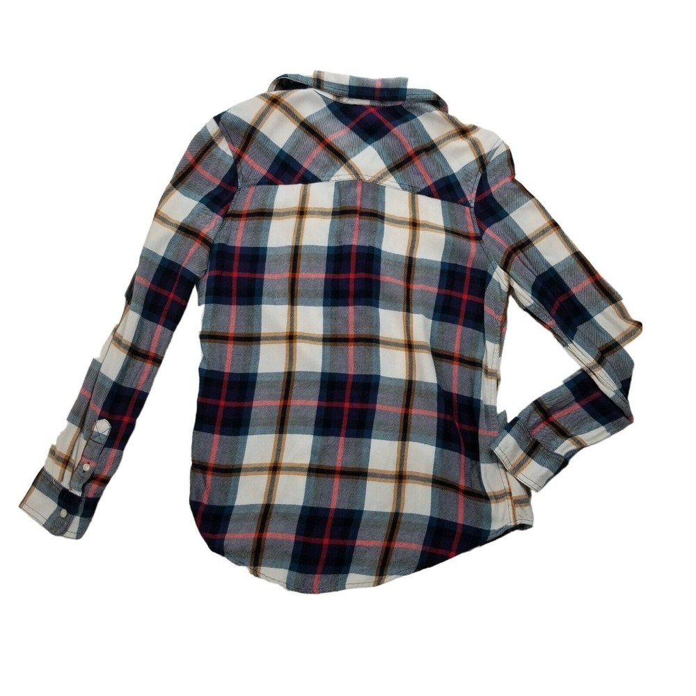 Aeropostale Button Up Long Sleeve Casual Flannel Shirt Womens S Blue Red Rayon - Picture 3 of 13